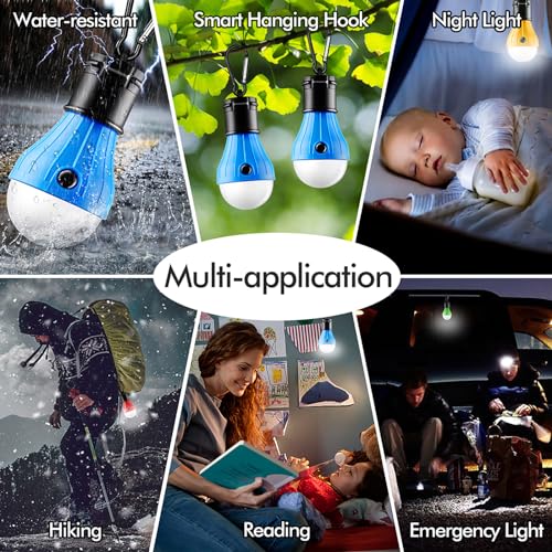 FLY2SKY Tent Lamp Portable LED Tent Lights Blue 5 Packs Hook Hurricane Emergency Lights LED Camping Lights Bulb Camping Tent Lanterns Camping Equipment for Camping Hiking Backpacking Fishing Outage - style: G-CLOSED-HOOK