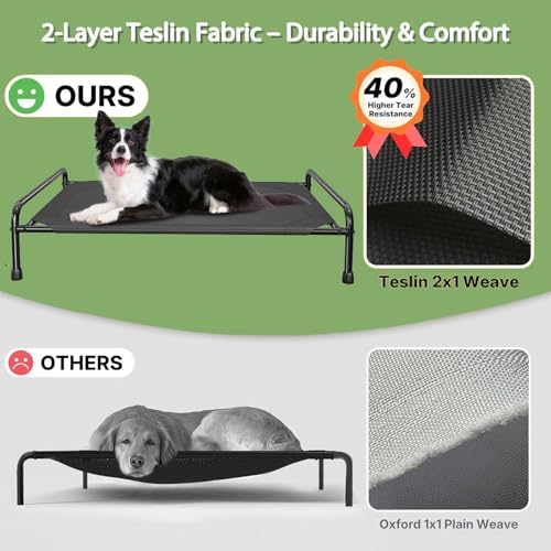 Ekisemio Cooling Breathable Elevated Dog Bed with Metal Frame for Large Dogs, Black