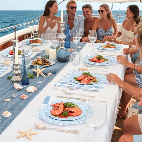 DaYammi 60Pcs Blue Plastic Plates - Light Blue Pates Disposable & Reusable - Heavy Duty Plastic Plates for Party Including 30 Dinner Plate,30 Dessert Plate for Weddings, Birthdays, Dinner Parties - color: Light Blue