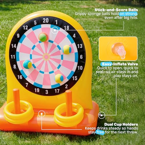 SLOOSH 2-in-1 Fun Pool Toys Set for Kids, Inflatable Dart Board & Ring Toss Game, Pool Floats Water Game Toys for Beach Yard Outdoor Ball Play, Party Birthday Gift for Kids Teen Adult