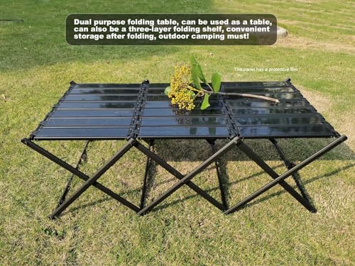 Portable Collapsible Table 3Tier Storage Racks Dual Purpose Folding Lightweight Aluminum Roll Up Large 3ft for Indoor Outdoor Picnic Backyard Camp Kitchen