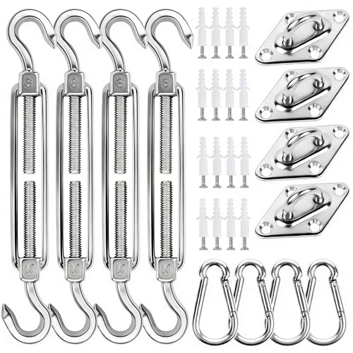 yofit 44 Pcs Shade Sail Hardware Kit, 6 Inch Outdoor Sun Sail Accessories, 304 Stainless Steel Turnbuckles & Brackets for Triangle/Rectangle Sails, Patio Canopy Installation Hardware Set Waterproof - size: 6 inch 44 pcs