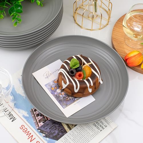 supernal 16pcs Dark Grey Wheat Straw Plates, Deep Dinner Plastic Plates, Reusable Plate, 10 inch Unbreakable Plate Set for Picninc, Camping, Lightweight Microwave Dishwasher Safe - color: Dark Gray