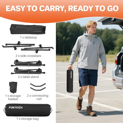 FUNYKICH Camping Table with Cup Holders and Mesh Storage Net, 23.2''x15.8''x20.1'' Lightweight Portable Folding Camp Table, Ideal for Camping, Hiking, Tailgating, Beach, Picnic, Travel, Backyard - size: Fabric tabletop-23.2''x 15.8''x 20.1''