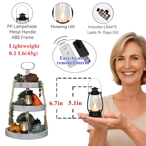 12PCS Black Mini Lanterns with Remote Control, 5.1" H/13cm (6.7" H with Handle) Vintage LED Lantern Decorative - Christmas Table Centerpieces, Western Party Decorations & Camping Party Decor - color: Black
