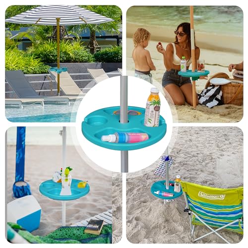AMMSUN 13" Beach Umbrella Table Tray for Beach, Patio, Garden, Swimming Pool with Cup Holders, Snack Compartments Teal - color: Teal
