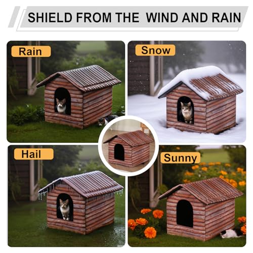 Outdoor Cat House Cat House for Outdoor and Indoor Use - Waterproof Shelter for Cats, Dogs, and Feral Animals (Redwood Color, Large) - color: redwood color, size: Large