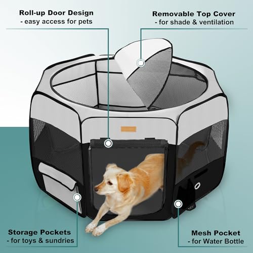 Dog Playpen, Portable Pet Play Pen for Cat, Puppies, Rabbits, Chickens, Foldable Large-Capacity Pet Tent for Indoor/Outdoor Travel Camping (Size XL Without Carry Bag) - color: Black, size: X-Large