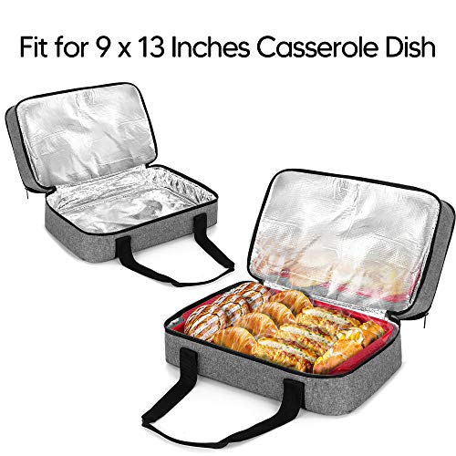 Trunab Casserole Carrier for Hot or Cold Food Insulated Casserole Dish Carrier Thermal Tote Bag for Picnic, Fits 9"×13" Baking Dish, 11 x 15 Foil Pans, Grey