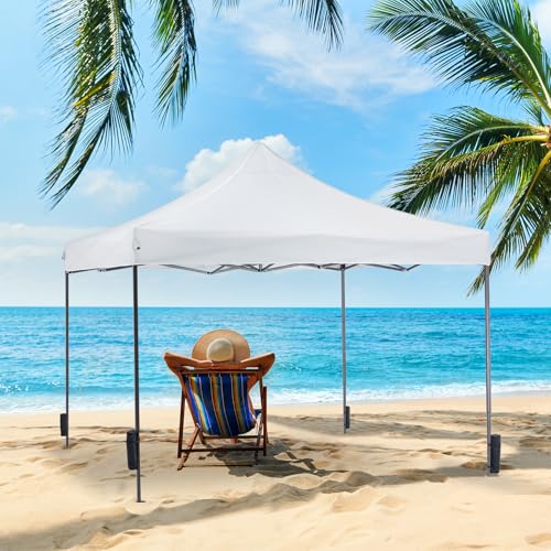 NEWBULIG 10x10 FT Pop Up Canopy Tent, Heavy Duty Outdoor Sun Shade Shelter with Sand Bags, Portable Instant Canopy for Camping, Beach, Backyard, Patio, Classic White - color: Classic White, size: 10x10FT