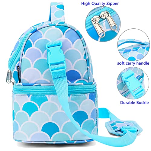 FlowFly Double Decker Cooler Insulated Lunch Bag Large Tote for Boys, Girls, Men, Women, With Adjustable Strap (Mermaid) - color: Mermaid