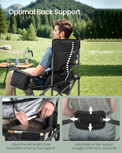 SONGMICS Oversized Lumbar Support Camping Chair, Heavy-Duty Outdoor Folding Chair Comfortable, Padded, Glamping, Cooler Bag, Weight Capacity 450 lb, Ink Black UGCB066B01 - color: Black, style: 1PC (24.8"D x 37.4"W x 39.2"H)