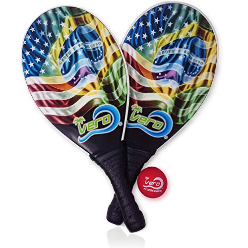 Vero Frescobol Fiberglass Beach Paddleball Paddle Set Brazil USA Model, Official Ball, Bag