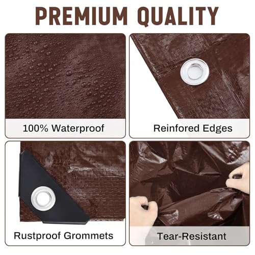 8 Pack 6 x 8 ft 5.5 Mil Large Tarps Heavy Duty Waterproof Tarp Multi Purpose Tent Cover for Home Boats Cars Camping Patio Furniture Roof Emergency Rain Protective Cover, Brown - color: Brown, size: 6 x 8 ft