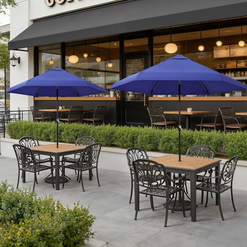 CROWN SHADES 9 Ft Patio Umbrella with Auto-Tilt & Olefin Fabric - Patented 45°Edge Connection Wind Resistant Outdoor Umbrella for Table, Pool, Beach, Effortless Crank System - color: Blue