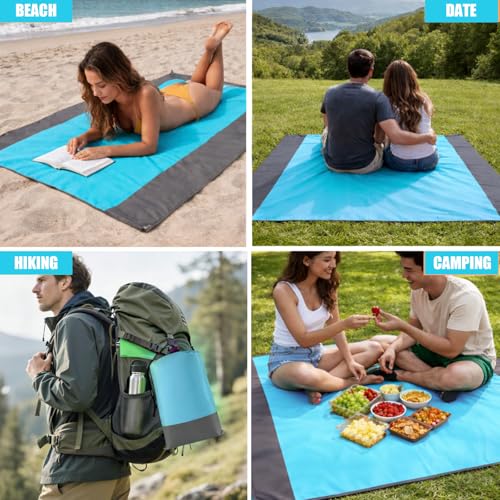 Waterproof Outdoor Mat Sandproof Blanket Lightweight Camping Ground Cover for Family Travel Relaxing Picnic Use 1 Pcs(Grey Blue) - color: Grey Blue