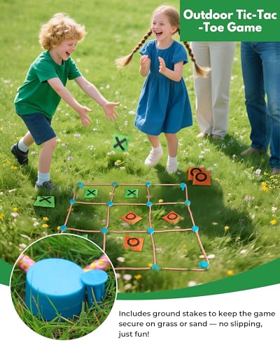 2-in-1 Giant Tic Tac Toe and Can Toss Game - Outdoor Games for Kids & Family, Backyard and Indoor Party Game Set with Bean Bags & Storage Bag
