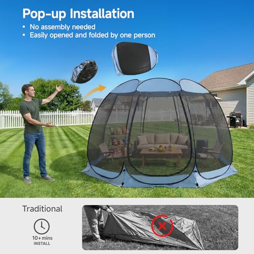 Alvantor 12'x12' Pop Up Screen House Tent, Instant Outdoor Gazebo with Mosquito Netting & UPF 50+ Sun Protection, Portable Canopy Shelter for Patio, Backyard, Camping (8-10 Person),Charcoal Gray - color: Charcoal Gray, size: 12'x12'
