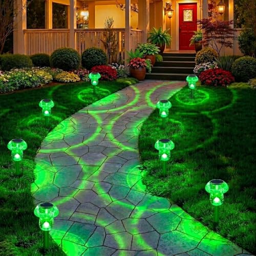 Benany Solar Lights Outdoor, St Patricks Day 8 Pack Mushroom Landscape Lights Waterproof, Solar Powered LED Lighting for Garden Yard Path Pathway Lawn Walkway Driveway Backyard Decor (Green) - color: Green