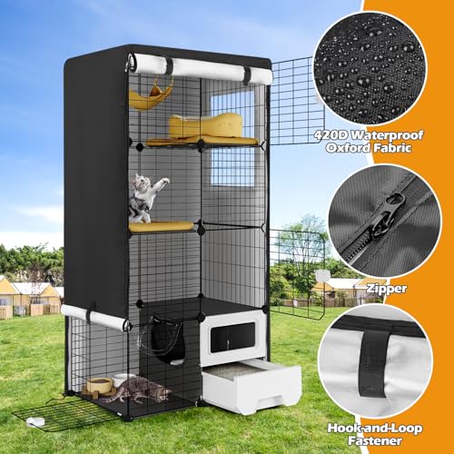 Catio Cover, 30" L x 20" W x 56" H Waterproof Cover for Outdoor Cat Enclosure, 420D Cat Cage Cover for Oneluck Cats Cages, Black (Catio Not Included) - size: 30.0"L x 20.0"W x 56.0"H