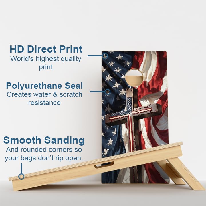 CornholeGamesUSA Pro Cornhole Boards Set | Made in USA | 3/4 Baltic Birch | No Bounce | Triple Thick Legs | Two Brace & Handles, Tournament 2x4 Regulation Set with Score Tower & Cornhole Bags - color: 48