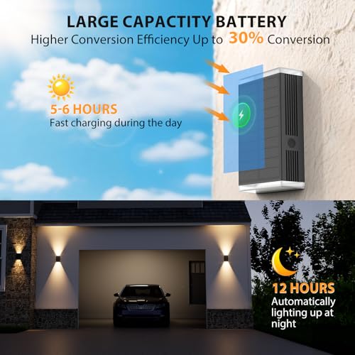 Solar Wall Light Outdoor,3000/4000/6000K 3 Modes Dusk to Dawn Lighting Wall Sconce IP67 Waterproof Up and Down Solar Lights Outdoor for House, Garage, Porch,Doorway (2 Pack) - color: 3000/4000/6000K