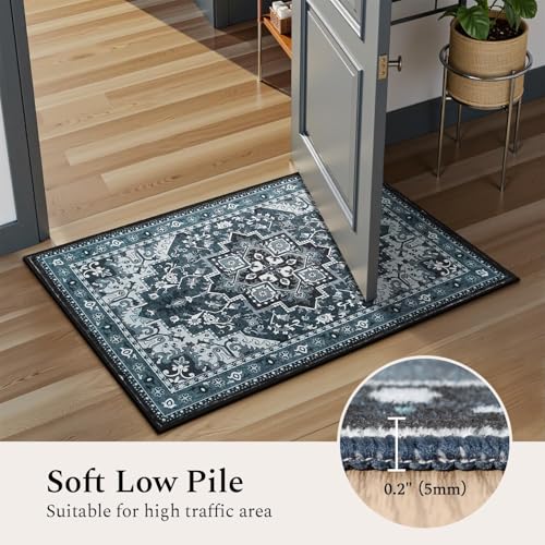 Rugflix 2x3 Washable Entryway Rug with Rubber Backing, Front Door Mat Low-Profile Soft Absorbent, Entrance Small Area Rugs for Indoor Outdoor Bathroom Kitchen, Dark Navy Blue - color: Blue, size: 2' x 3' (Rectangular)