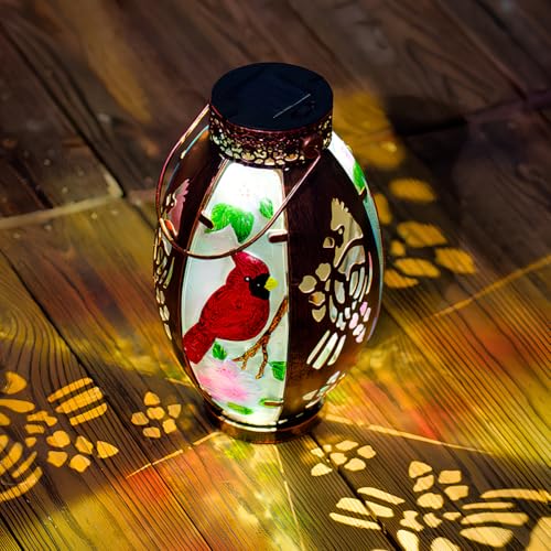 Starsoul 2 PC Cardinal Outdoor Solar Lantern Cardinal Solar Light Waterproof Tabletop Lamp with Hollowed-Out Design for Yard Patio Garden Pathway - color: Cardinal-2 PC