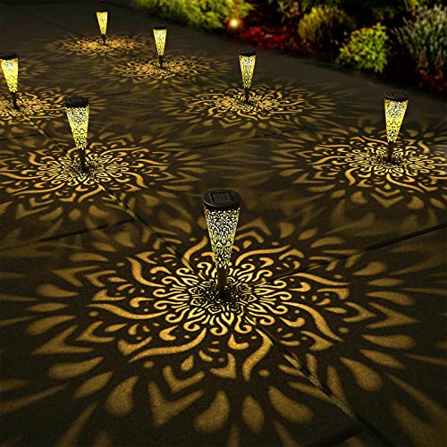 gardencave 6 Pack Solar Lights Outdoor Garden Decorative Mandala Solar Garden Lights with Warm Light Waterproof Solar Pathway Landscape Lights for Path Patio Backyard Walkway Yard Lawn Decor (Black) - color: Black