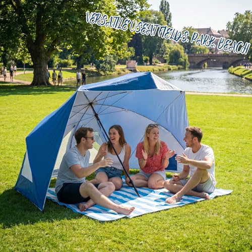 UPWELL Beach Tent Easy Set Up Canopy Sun Shelter Shade with UPF 50+UV Protection Portable Beach Umbrella Outdoor Sunwall with Sand Pockets for Fishing Backyard Camping(Navy Block) - color: Navy Block