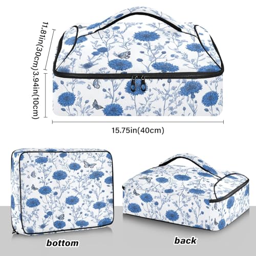 Casserole Carriers for Hot or Cold Food Reusable Casserole Dish Carrier Insulated Thermal Large Capacity Durable Perfect for Party Camping Family Gatherings Yellow Fish - color: Blue Vintage Cornflowers and Butterflies