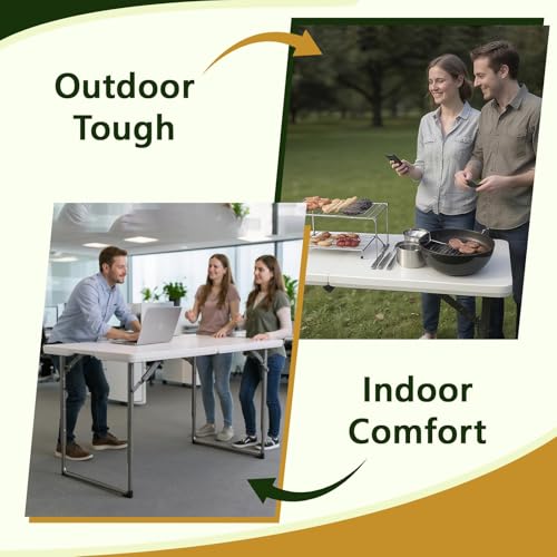 Folding Table, 4FT Foldable Picnic Table with Adjustable Height, Heavy Duty Fold-in-Half Portable Table for Weddings, Camping, RV Travel, Parties, BBQs, and Indoor Use, Easy to Fold and Store - color: White, size: 4FT