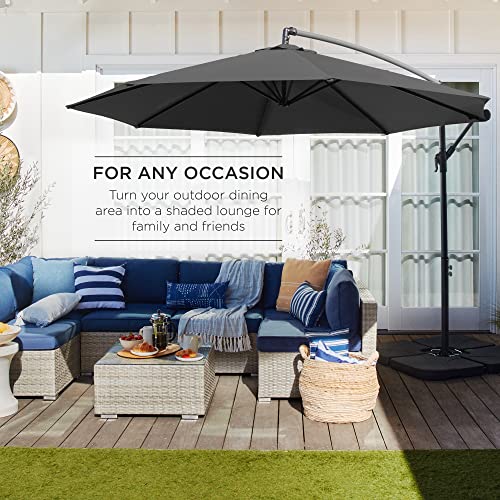 Best Choice Products 10ft Offset Hanging Market Patio Umbrella w/Easy Tilt Adjustment, Polyester Shade, 8 Ribs for Backyard, Poolside, Lawn and Garden - Gray - color: Gray, size: Offset