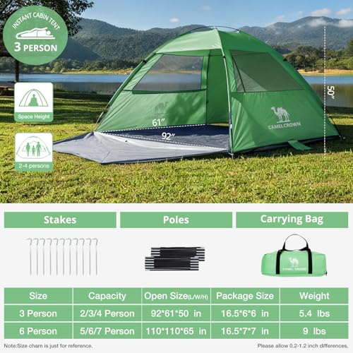 CAMEL CROWN Beach Tent UPF 50+ Sun Shelter for 2/3/5/6 Person, Lightweight Portable Sun Shade with Sand Anchor, Family Beach Day & Outdoor Adventures - color: Grass Green, size: 2/3 Person