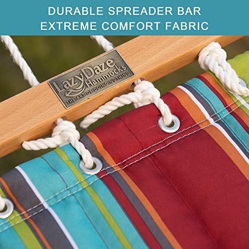 Lazy Daze Hammocks 12 FT Quilted Fabric Double Hammock with Spreader Bars and Detachable Pillow, 450lbs Weight Capacity - color: Blue&red Stripes
