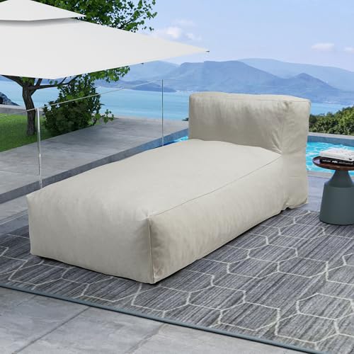 Outdoor Bean Bed Chair Sun Lounger, Outdoor Couch Sofa for Patio & Pool, Foam Filling Day Bed Furniture, Comfy Lazy Sofa for Outside, Water-Resistant Seating (Ivory, 70'' L) - color: Ivory, size: 70'' L Standard Back