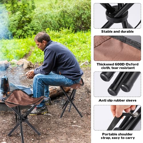 Travel Folding Camping Stool, 14.6 inches Lightweight Outdoor Tripod Chair and Maximum weight 210 lbs Portable Party Chair Fishing Chairs Seat for Camp Hiking Beach Garden and Painting (Brown) - color: Brown