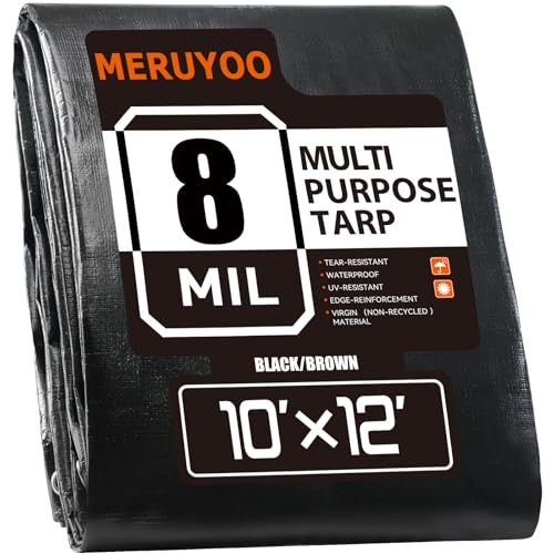 10x12 FT Tarp Waterproof 8 Mil Poly Tarps Medium Duty Waterproof, UV Resistant & Rip Tear Resistant, Multipurpose Protective Cover with Grommets Reversible for Home Boats Cars Plants - color: Black, size: 10x12