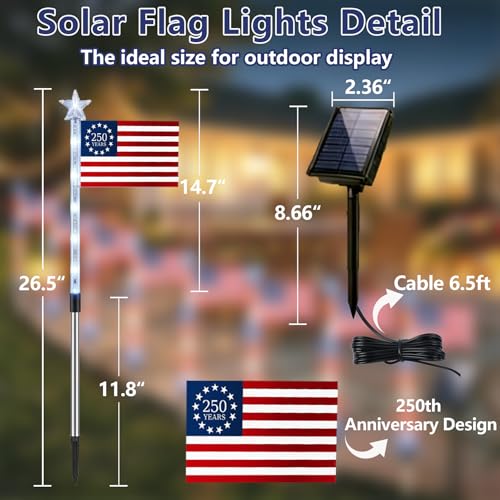 8 Pack Solar American Flag Pathway Lights - Patriotic Red White Blue Outdoor Stake Waterproof LED Lights with 8 Modes, Decorations 4th of July Memorial Day & Independence Day Yard Garden (Style B) - color: Style B