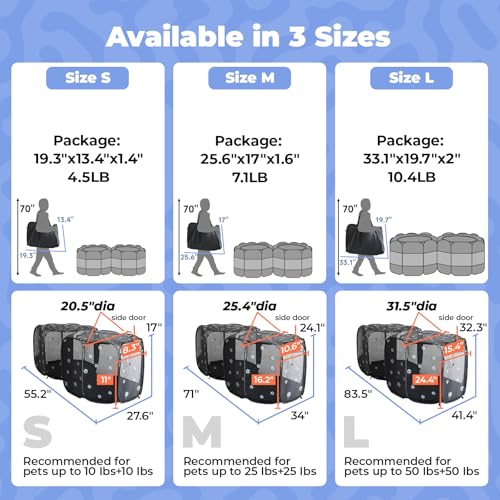 2-in-1 Cat Playpen, Pop Up Dog Pet Playpen for Indoor Outdoor Cats Enclosed, Portable Pet Playpen, Kitten Puppy Foldable Play Pen Cat Dog Tent Crate Cage Kennel(No Divider, Unified Space) - color: Black, size: L, 83.5"L x 41.4"W x 32.3"H