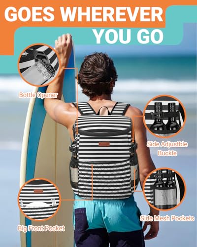 Soft Cooler Backpack 30 Cans/45 Cans, Backpack Coolers Insulated Leak Proof Thermal Lunch Backpack for Men Work Small Cooler Bag Beach Travel Picnic Drink Beverage Beer - color: Stripe, size: 30 Cans