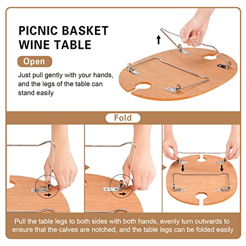 Wicker Picnic Basket for 2 with Large Insulated Cooler Compartment and Folding Table, Cutlery Service Kits, Willow Hamper Set with Woven Handles for Camping, Outdoor, Party(Beige)