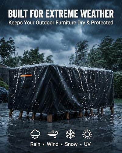 Outdoor Patio Furniture Cover Rectangular, Heavy Duty 600D Waterproof Cover for Table & Chair Set, Windproof, UV Resistant, All-Season Protection for Backyard,Deck & Garden,64" L x 52" W x 28" H,Black - color: Rectangle Cover-Black, size: 64 x 52 x 28 inc