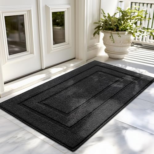 GRANNY SAYS Front Door Mat Outside Entrance, Welcome Matt Non-Slip, Outdoor Door Mats for Entryway, Long Front Porch Mat Low Profile Resist Dirt Easy to Clean, 47"x32", Black - color: A-black, size: 2'8" x 3'11" (Rectangular)