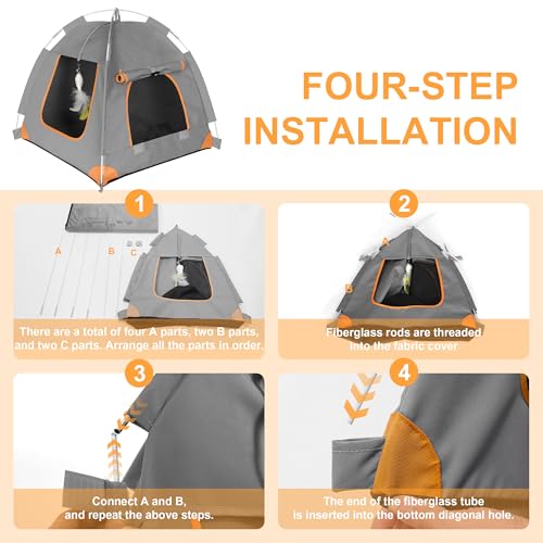 Portable Cat Tent for Indoor & Outdoor Use – UV Protection, Waterproof Pet Tent with Soft Cushion, Feather Toys, Easy Setup, Collapsible Cat House for Cats S