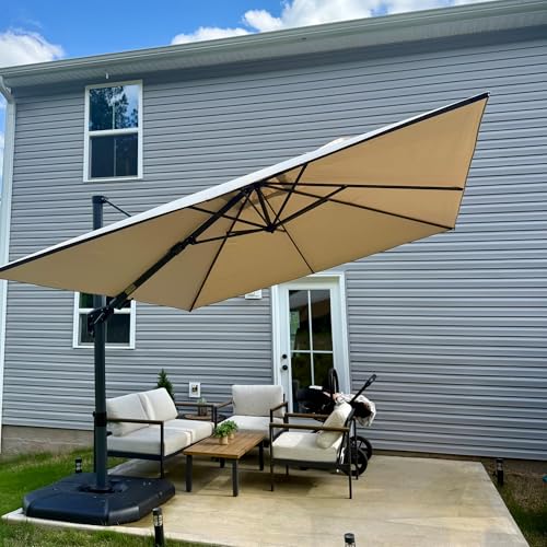 PURPLE LEAF 10' X 10' Left-right Tilting Patio Umbrella Outdoor Cantilever Swivel Square Umbrella with Tilt Aluminum Offset Umbrella with 360-degree Rotation for Garden Deck Pool Patio Beige - color: Beige, size: 10' X 10', style: Left-right Tilt