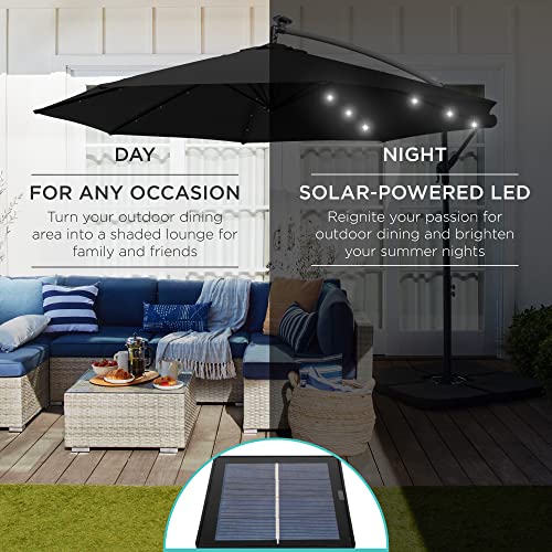 Best Choice Products 10ft Solar LED Offset Cantilever Hanging Market Patio Umbrella, 8 Sturdy Ribs, Easy Adjustment - Black - color: Black, size: Offset