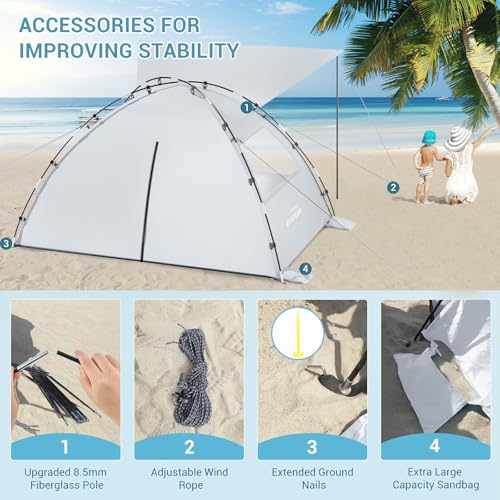 Elegear CumbreX™ Beach Tent Sun Shelter with Canopy, 6-8 Person Beach Tent, Easy Setup UPF 50+ UV Protection Portable Lightweight Double Silver Coating Cabana Sun Shade Shelter - Silver - color: Silver, size: 6-8 Person