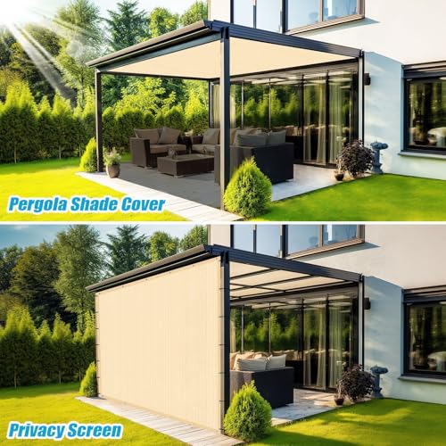 Amagenix 90% Sun Shade Cloth with Grommets, 6' x 16' Pergola Replacement Shade Cover Canopy Privacy Screen for Outdoor Patio Garden, Wheat (We Customized)