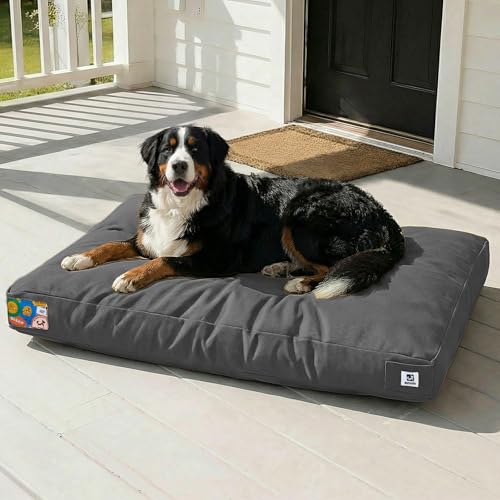 Sytopia 47 Inch Canvas Outdoor Dog Bed for XXL Dogs, Durable Dog Bed with Waterproof Washable Removable Cover, Great Gift for Pets, Indoor Patio Pet Pad for Crate, Dark Grey - color: Dark Grey, size: XX-Large